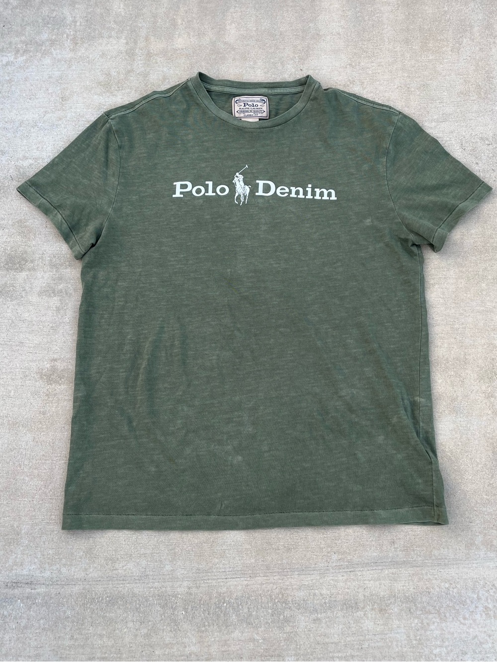 RARE Ralph Lauren Polo Denim Short Sleeve Tee - Olive Green size S